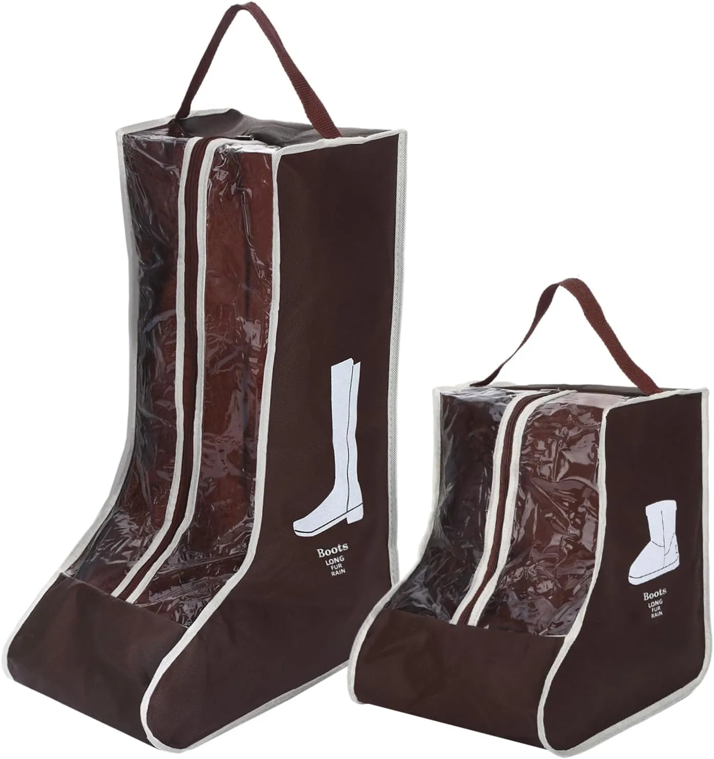 2 Pcs Boot Bags for Cowboy Boots, Visualization Boot Storage Bag, 1 Tall and 1 Short Waterproof Dustproof Portable Suitable for Travel and Daily Use Foldable Leather Shoes Sports Shoes Storage (Brown)