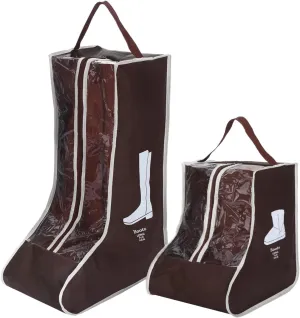 2 Pcs Boot Bags for Cowboy Boots, Visualization Boot Storage Bag, 1 Tall and 1 Short Waterproof Dustproof Portable Suitable for Travel and Daily Use Foldable Leather Shoes Sports Shoes Storage (Brown)