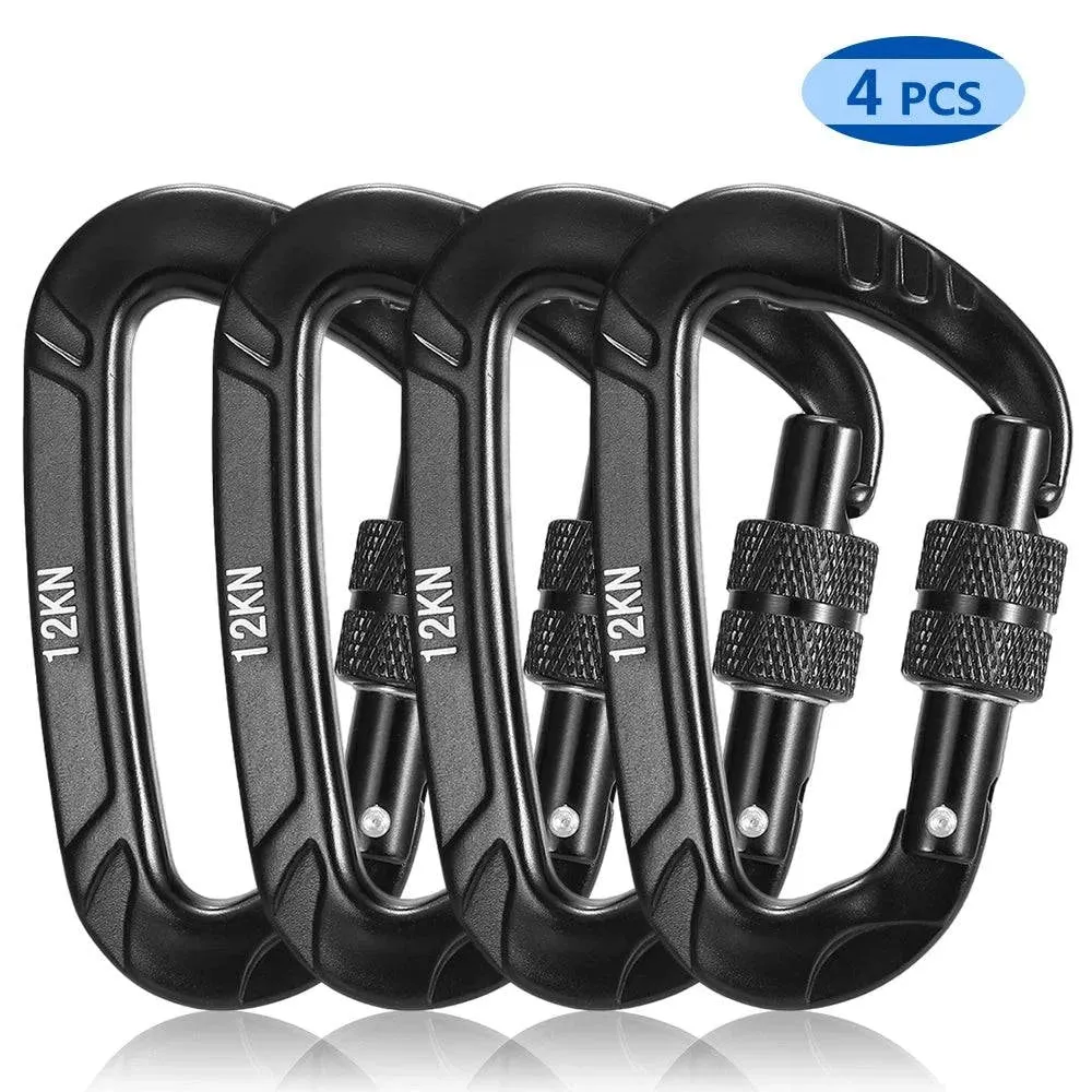 4pcs 12KN Wiregate Carabiner Hiking Climbing Carabiner Spring Buckle Clip Lightweight Hammock Swing Clip Outdoor Tool Equipment