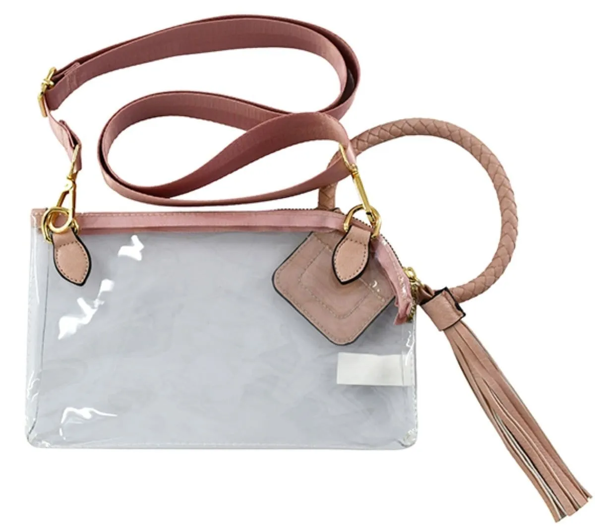 AD205T See Through Clear Cuff Handle Tassel Wristlet Clutch/Crossbody
