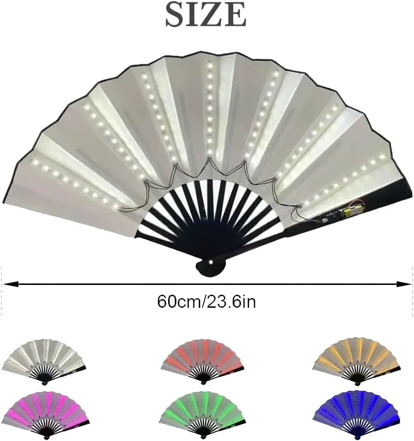 Boots on The Ground Hand Fan, LED Light Up Folding Fan Large Glowing Rave Dance Fan Handheld Clack Fan for Line Dancing,Stage Performances