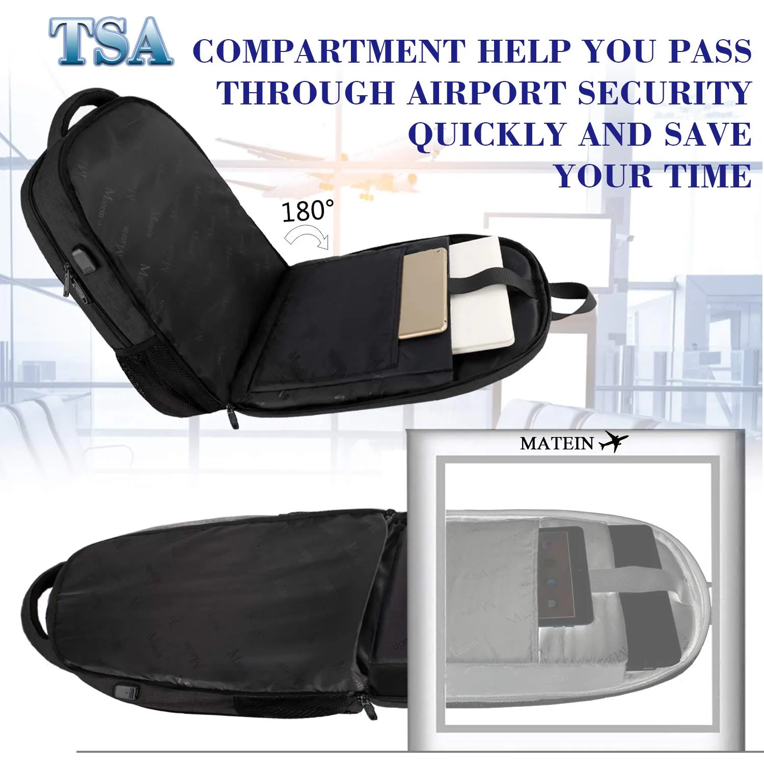 Extra Large Backpack,TSA Friendly College School Bookbags with Laptop Compartment Fit 17Inch Notebook for Boy & Girl,Anti Theft USB Travel Work Rucksack with Luggage Sleeve-Black, Matein