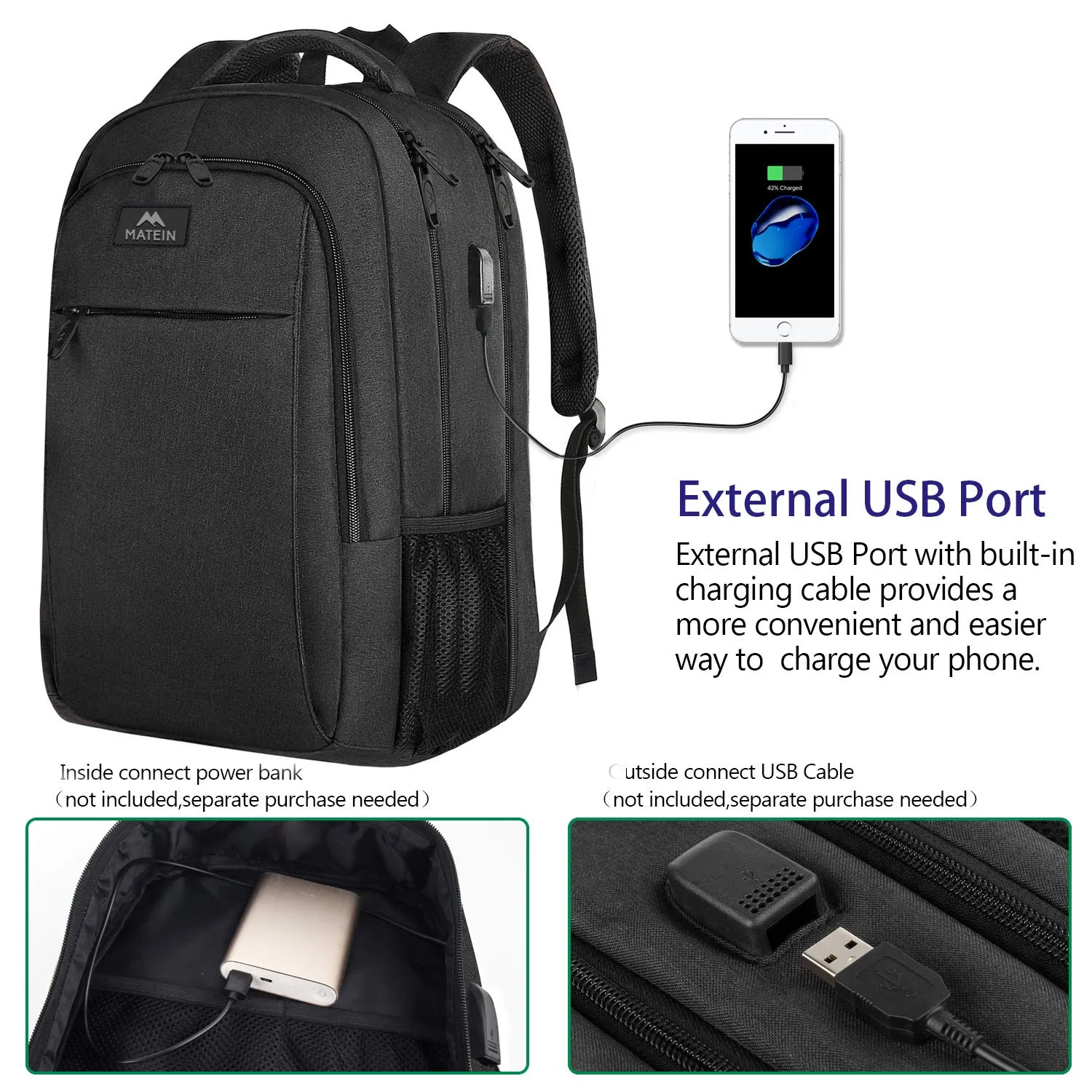 Extra Large Backpack,TSA Friendly College School Bookbags with Laptop Compartment Fit 17Inch Notebook for Boy & Girl,Anti Theft USB Travel Work Rucksack with Luggage Sleeve-Black, Matein