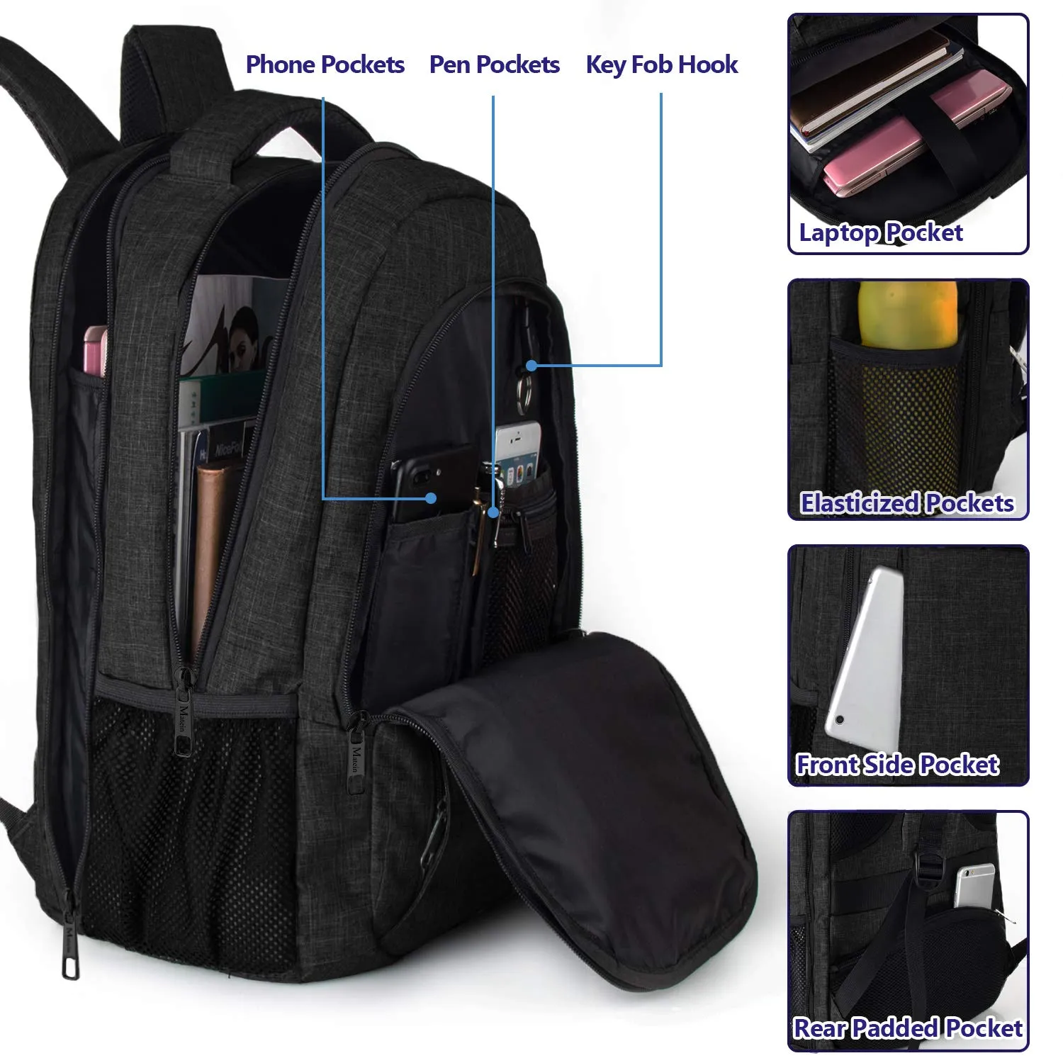 Extra Large Backpack,TSA Friendly College School Bookbags with Laptop Compartment Fit 17Inch Notebook for Boy & Girl,Anti Theft USB Travel Work Rucksack with Luggage Sleeve-Black, Matein