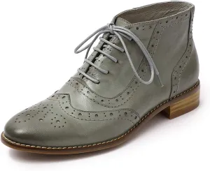 Mona flying Women's Leather Lace-up Wingtip Oxfords Brogue Boots Ankle High Vintage Tie up Booties Ladies Low Heel Short Boots