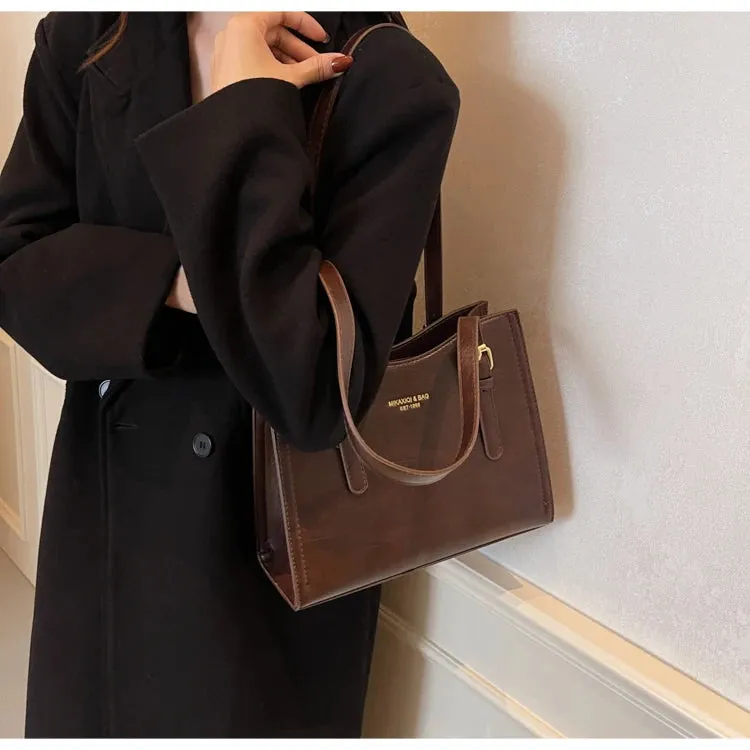 Women Shoulder Bags PU Leather Zipper Handbags Solid Color Tote Bag