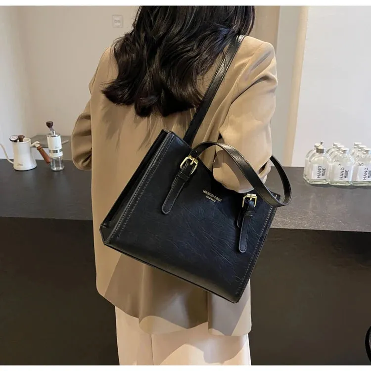 Women Shoulder Bags PU Leather Zipper Handbags Solid Color Tote Bag