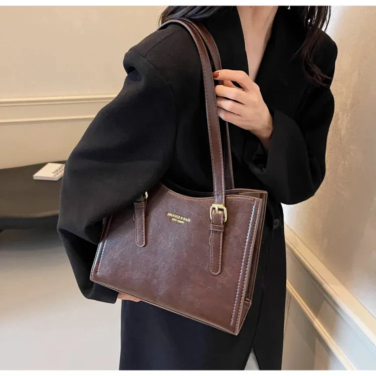 Women Shoulder Bags PU Leather Zipper Handbags Solid Color Tote Bag