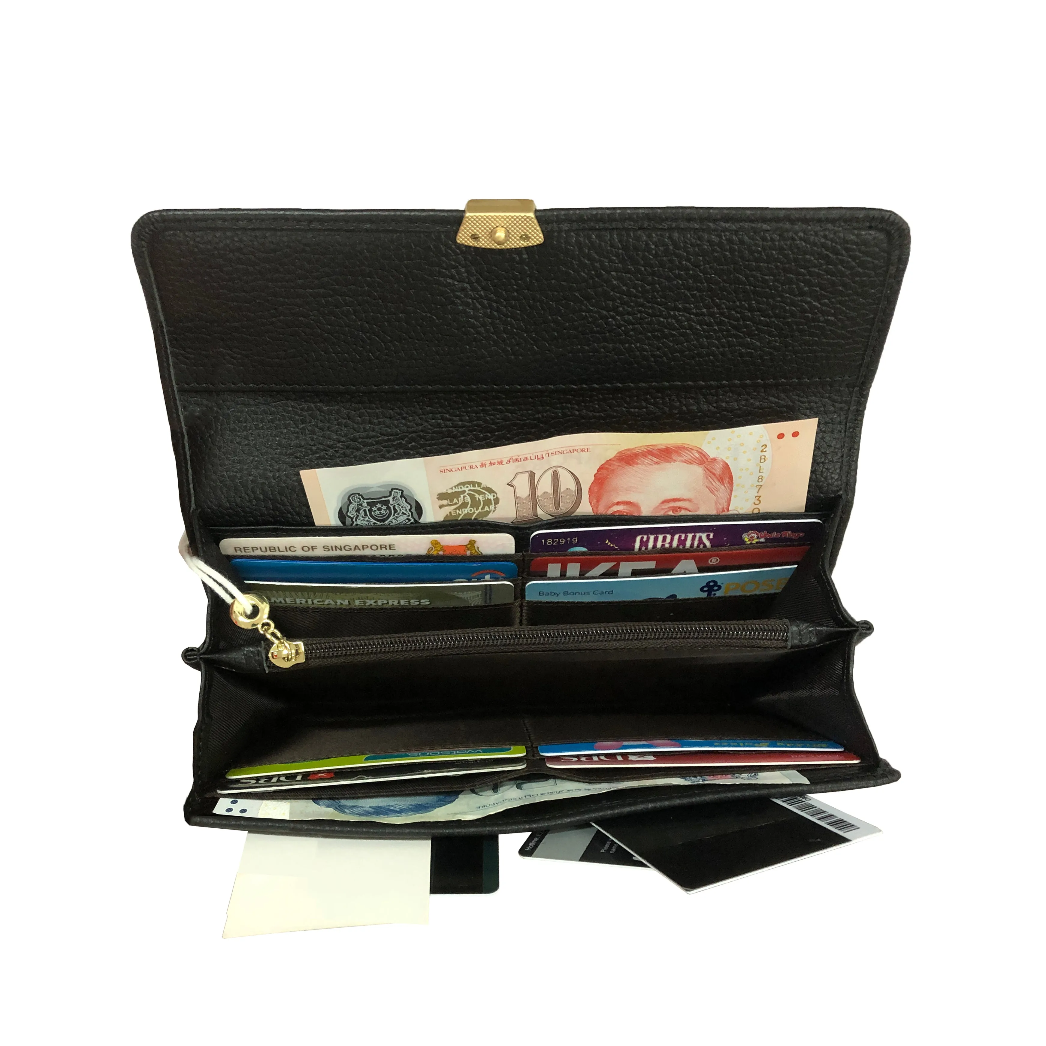 Women's cowhide leather long wallet/purse Chevron design