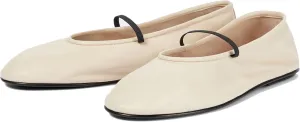 Women's Elastic Leather Ballet Flats Round-Toe Slim Strap Ballerina Shoes Comfortable Mary Jane Flat Shoe