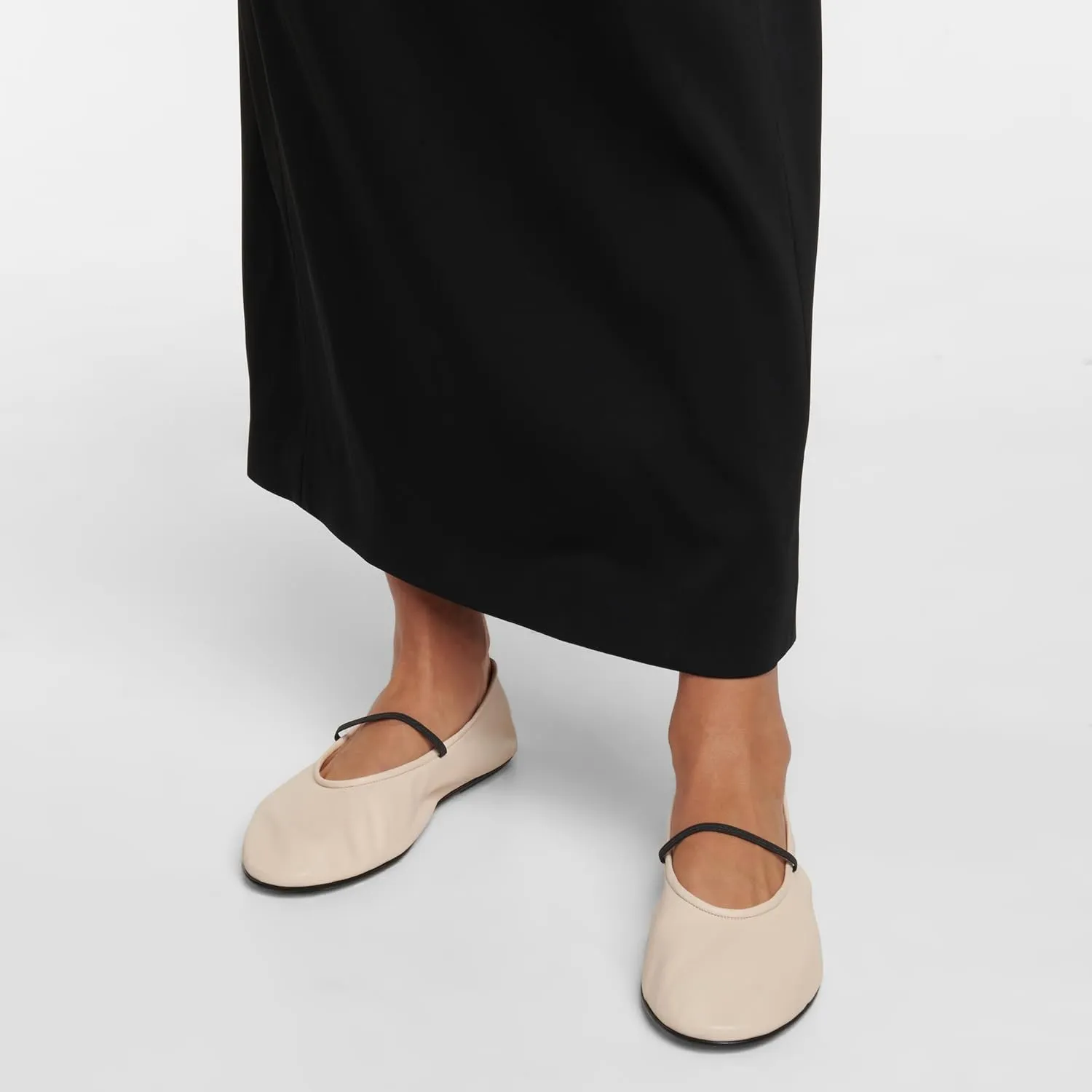Women's Elastic Leather Ballet Flats Round-Toe Slim Strap Ballerina Shoes Comfortable Mary Jane Flat Shoe