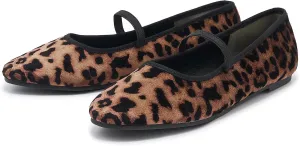 Women's Elastic Leather Ballet Flats Round-Toe Slim Strap Ballerina Shoes Comfortable Mary Jane Flat Shoe