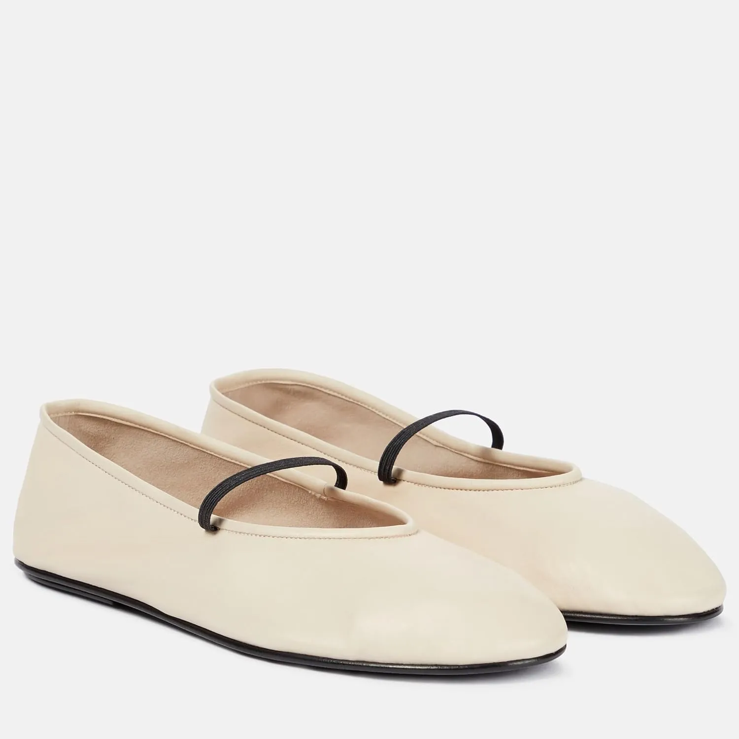 Women's Elastic Leather Ballet Flats Round-Toe Slim Strap Ballerina Shoes Comfortable Mary Jane Flat Shoe