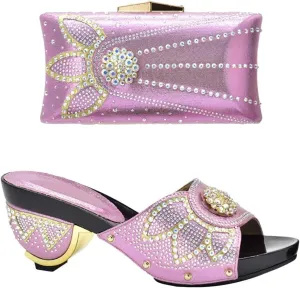 Womens Evening Shoes and Bag Sets Italian Style High Heels African with Rhinestone Crystal Clutch for Wedding Party