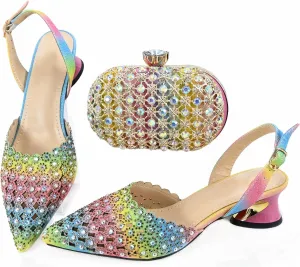 Womens Gold Evening Shoes and Bag Set Rhinestone Wedding Party Pumps Luxury Beaded Sequin Bridal Accessories