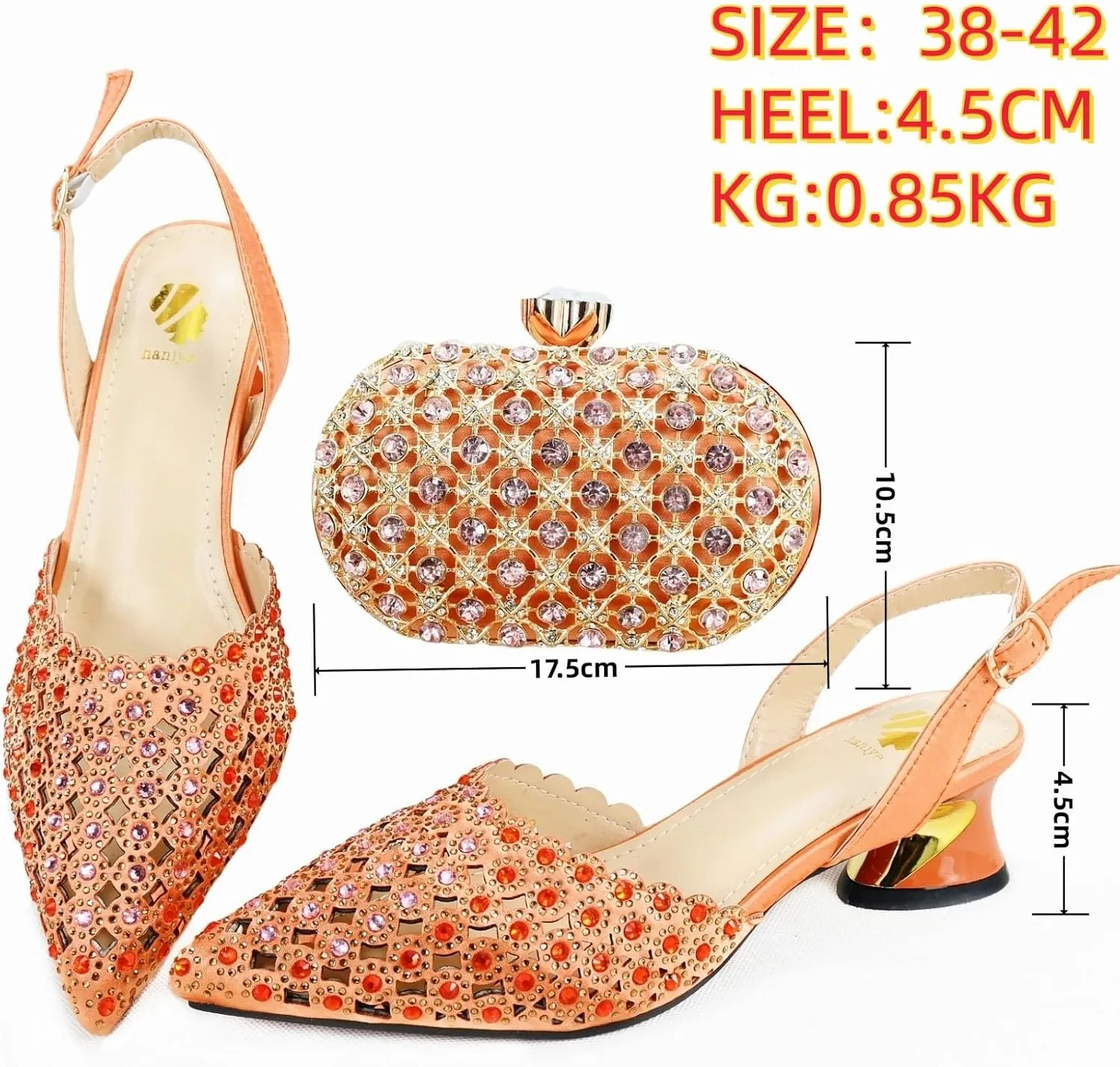 Womens Gold Evening Shoes and Bag Set Rhinestone Wedding Party Pumps Luxury Beaded Sequin Bridal Accessories